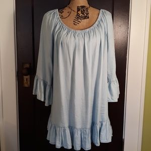 Flirty Chambray Ruffled Tunic 2X